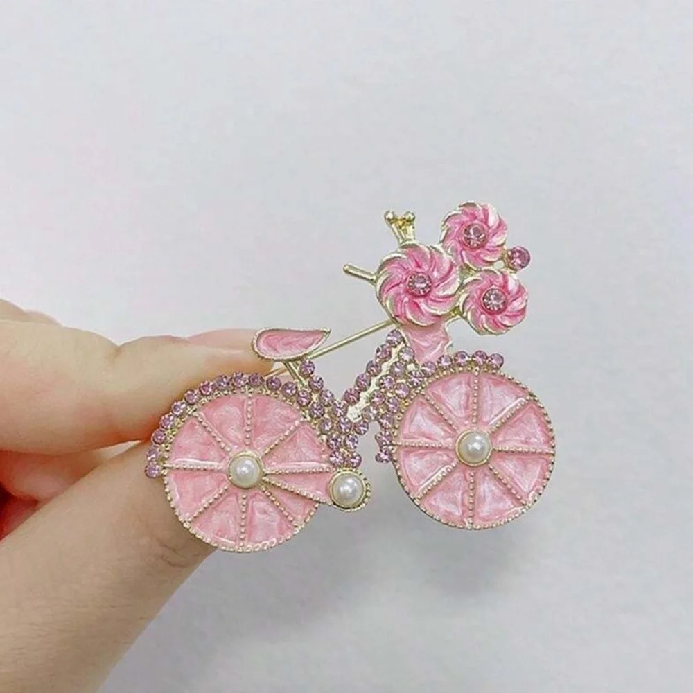 Pink Bicycle Brooch w/ Pearls, Pink Bike Brooch, Spring Brooch, Feminine Brooch